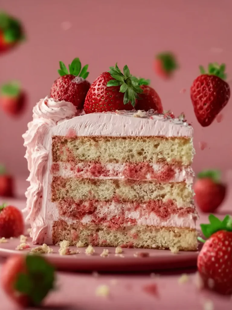 Fresh Strawberry Cake with Strawberry Buttercream First Image