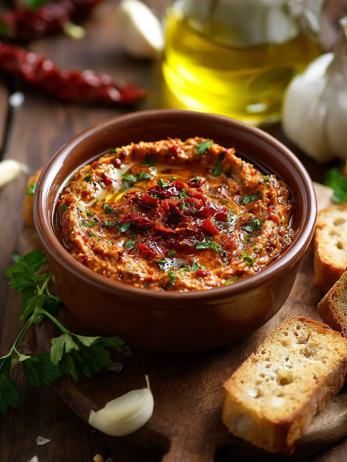 Mediterranean Sun Dried Tomato Garlic Olive Oil Dip First Image
