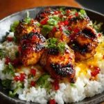 Grilled Maple Sriracha Chicken Bites with Coconut Rice First Image