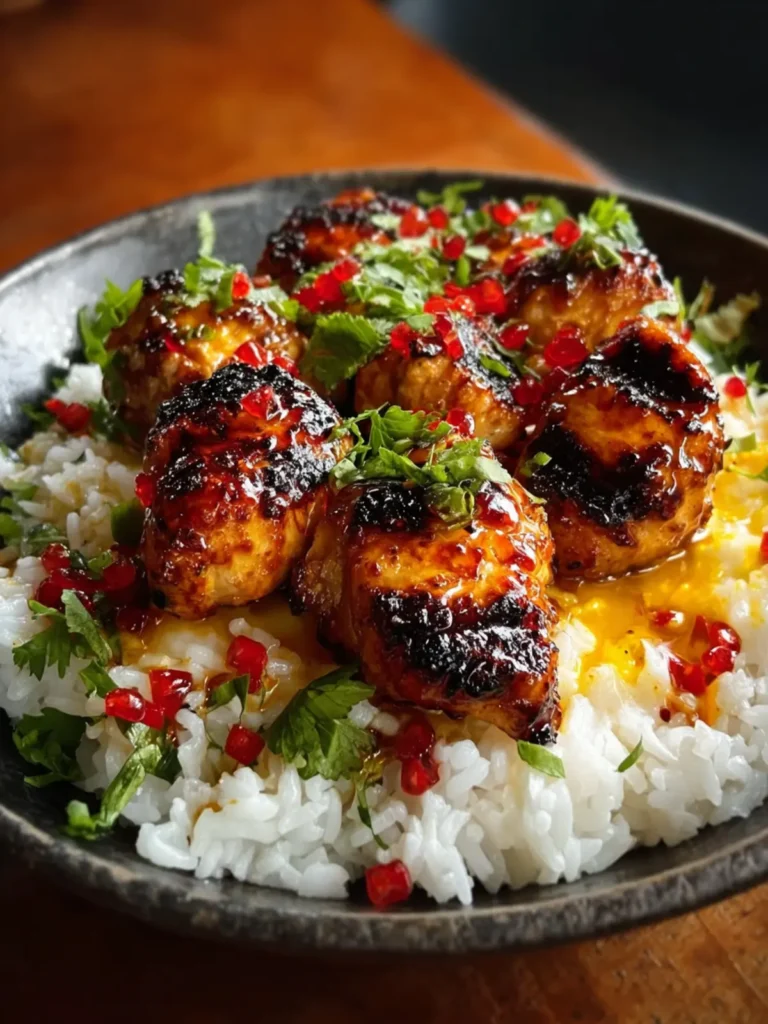 Grilled Maple Sriracha Chicken Bites with Coconut Rice First Image